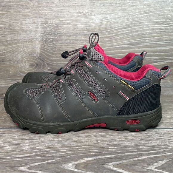 Keen Koven Low Top Youth Size 5 Gray Red Waterproof Hiking Boots - Picture 3 of 11